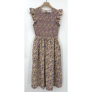 English Laundry Dress Womens Small Purple Yellow Floral Preppy Cottage Smocked